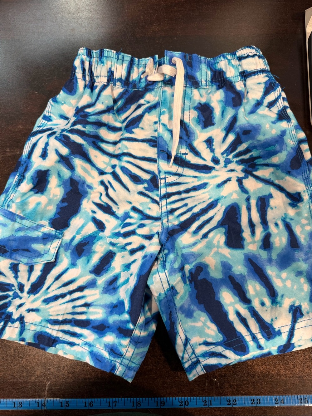 Kanu Surf Blue and White Tie-Dye Kids Swim Trunks